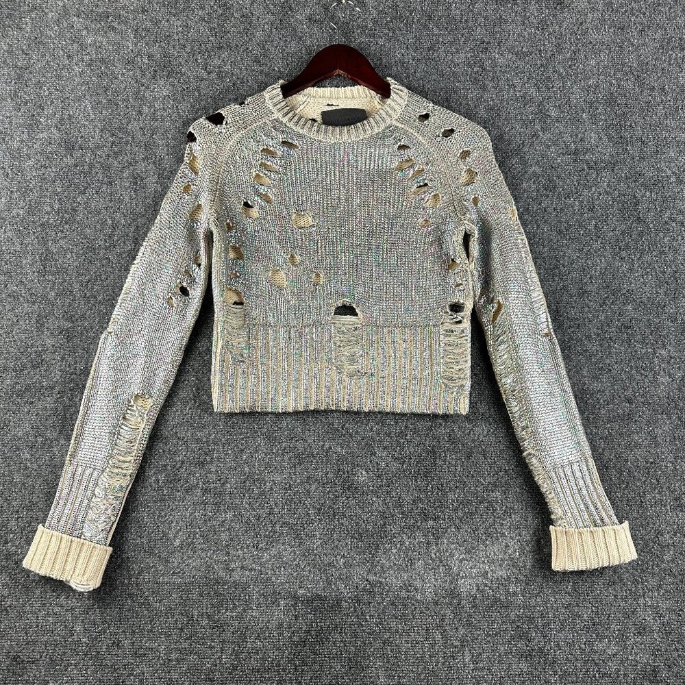 Zoe Jordan Sweater Womens XS  Cashmere Wool Crop Top Cut Outs Metallic Shine